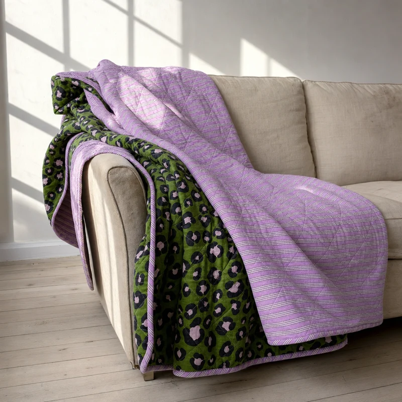 Plaid, Quilt Ethnic - Leopard i grøn og lilla
