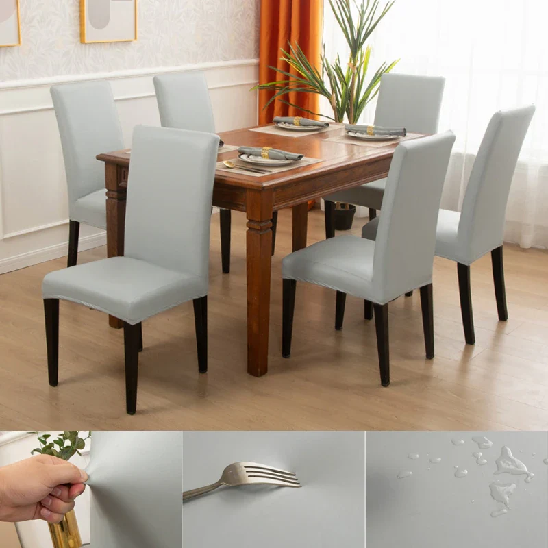 Housse de Chaise PU Cuir Gris Clair