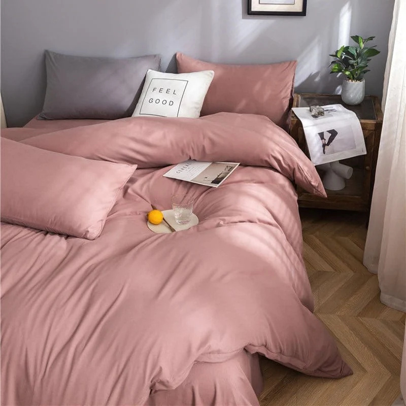 Rose pêche - Drap housse / Housse de couette / 2 taies d'oreiller