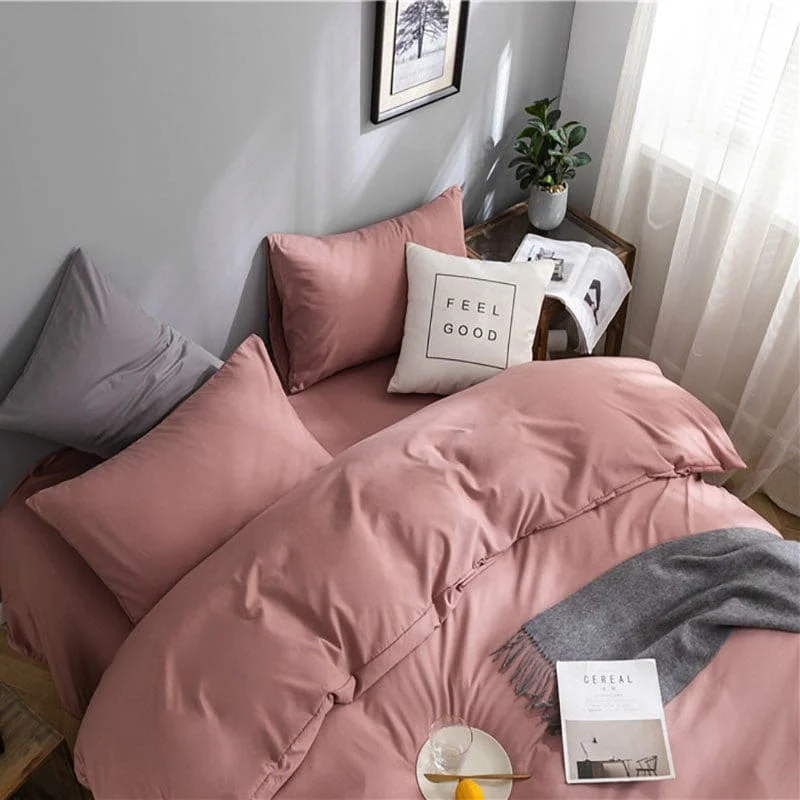 Rose pêche - Drap housse / Housse de couette / 2 taies d'oreiller