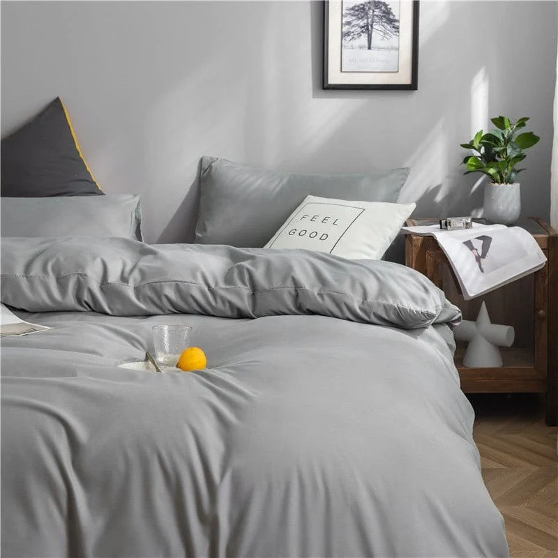 Gris clair - Drap housse / Housse de couette / 2 taies d'oreiller