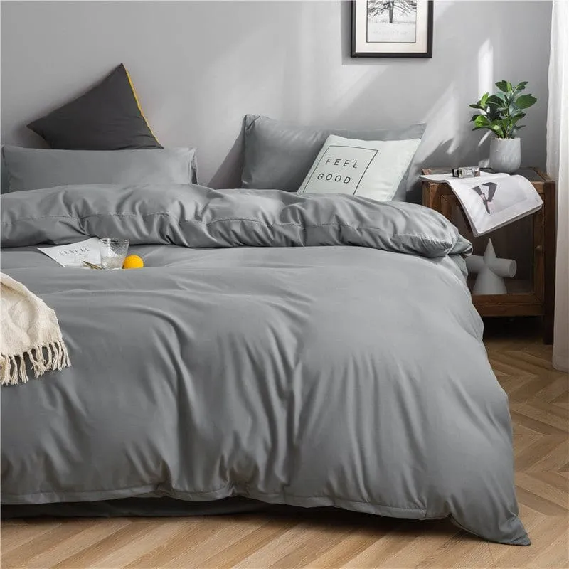 Gris clair - Drap housse / Housse de couette / 2 taies d'oreiller