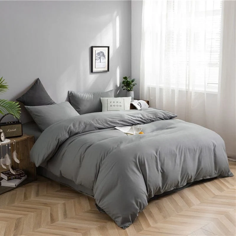 Gris clair - Drap housse / Housse de couette / 2 taies d'oreiller