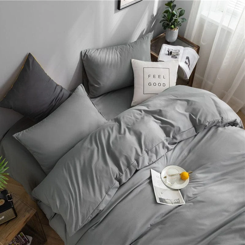 Gris clair - Drap housse / Housse de couette / 2 taies d'oreiller
