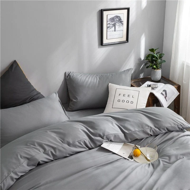 Gris clair - Drap housse / Housse de couette / 2 taies d'oreiller