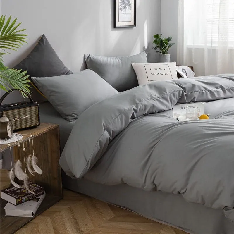 Gris clair - Drap housse / Housse de couette / 2 taies d'oreiller