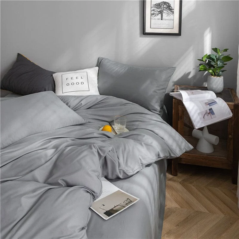 Gris clair - Drap housse / Housse de couette / 2 taies d'oreiller