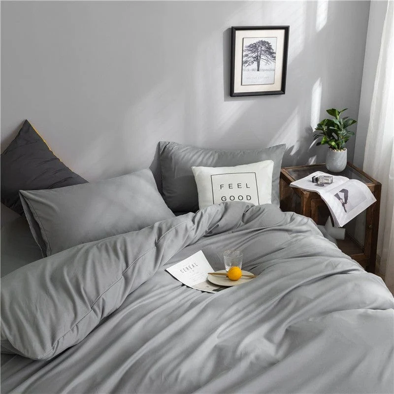 Gris clair - Drap housse / Housse de couette / 2 taies d'oreiller