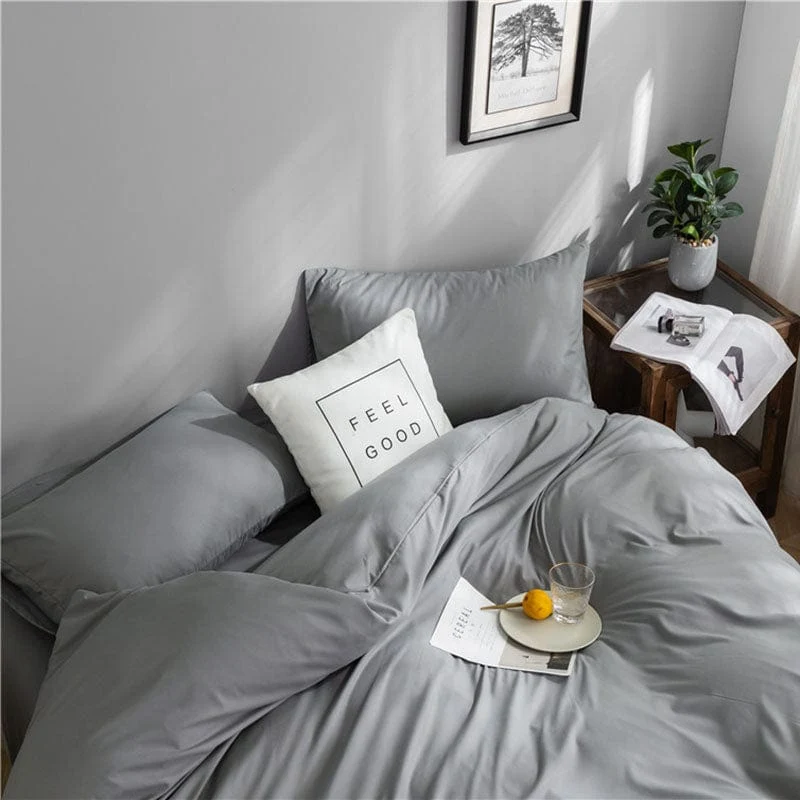 Gris clair - Drap housse / Housse de couette / 2 taies d'oreiller