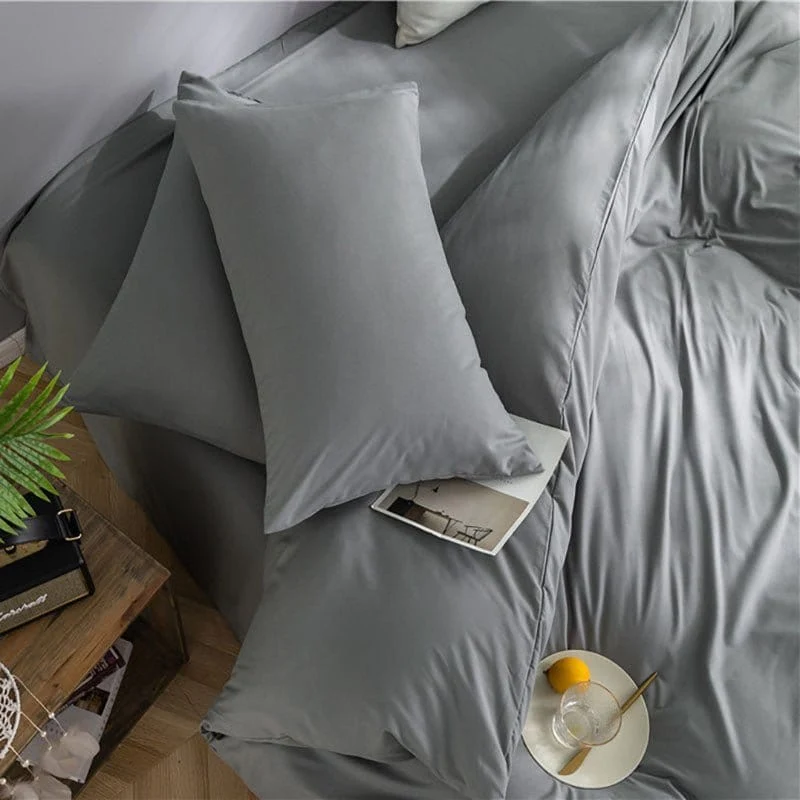 Gris clair - Drap housse / Housse de couette / 2 taies d'oreiller