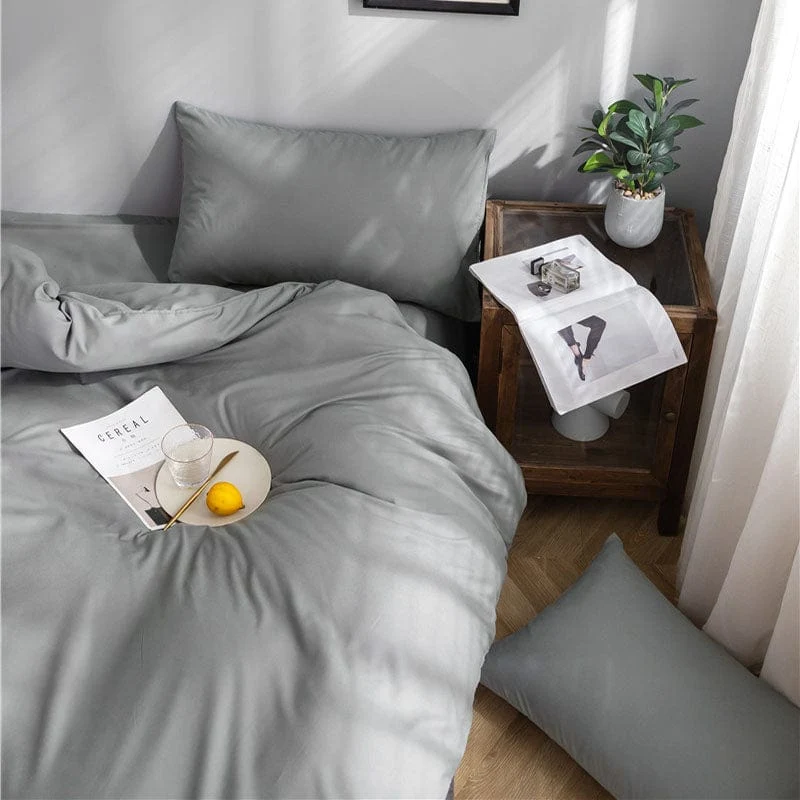 Gris clair - Drap housse / Housse de couette / 2 taies d'oreiller