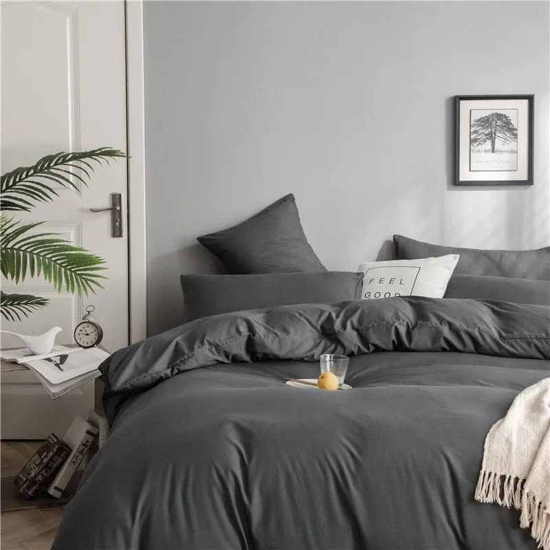 Gris - Drap housse / Housse de couette / 2 taies d'oreiller