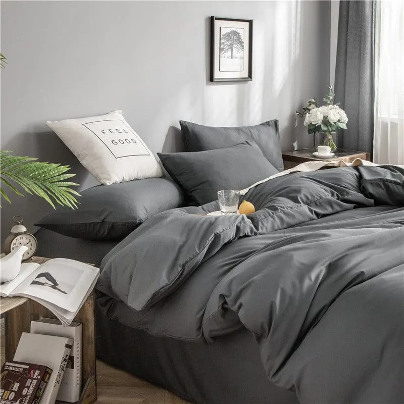 Gris - Drap housse / Housse de couette / 2 taies d'oreiller