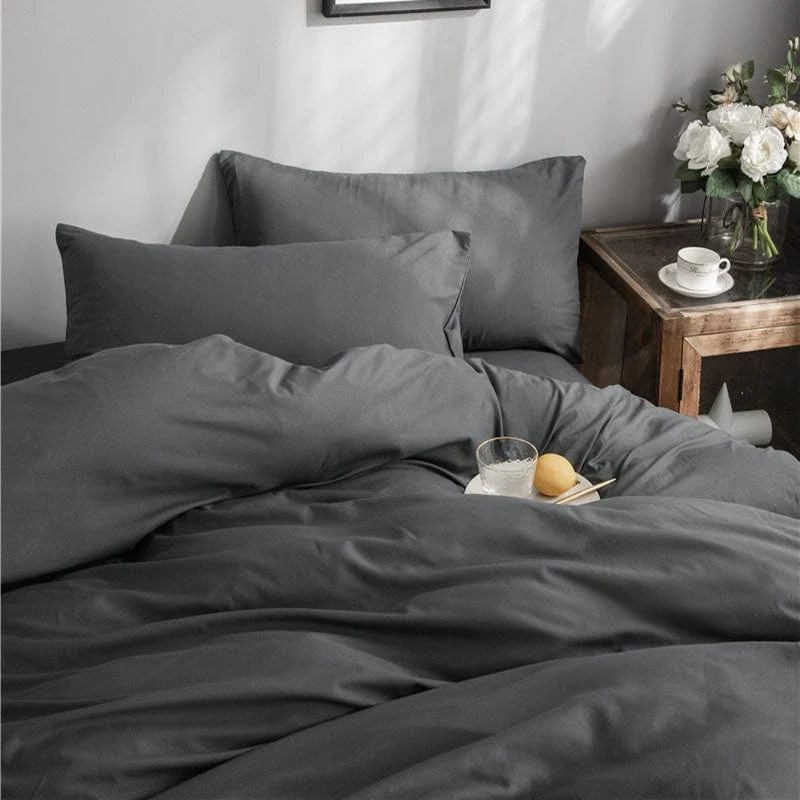 Gris - Drap housse / Housse de couette / 2 taies d'oreiller