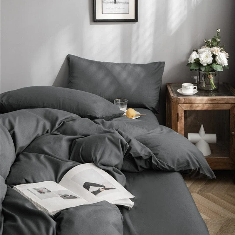 Gris - Drap housse / Housse de couette / 2 taies d'oreiller