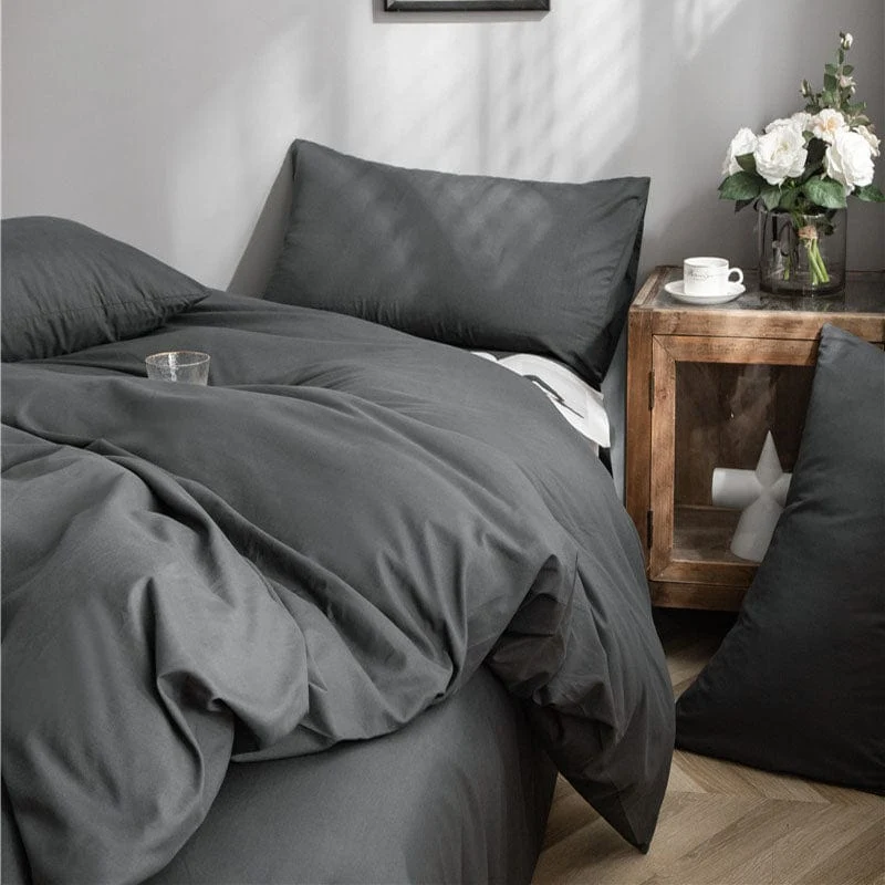 Gris - Drap housse / Housse de couette / 2 taies d'oreiller