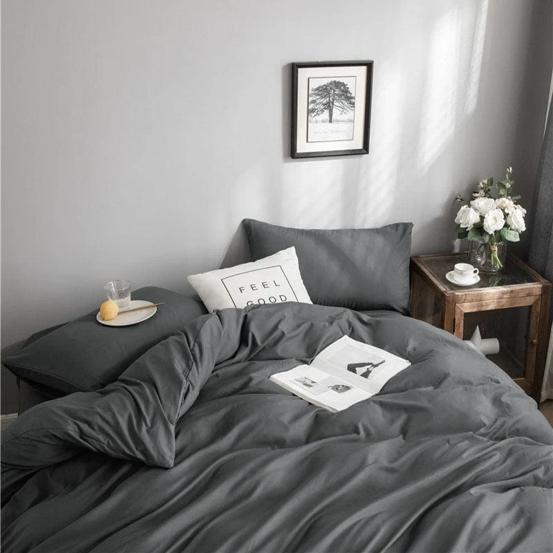 Gris - Drap housse / Housse de couette / 2 taies d'oreiller