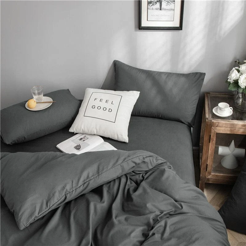 Gris - Drap housse / Housse de couette / 2 taies d'oreiller