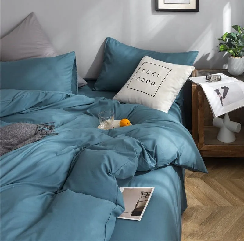 Bleu persan - Drap housse / Housse de couette / 2 taies d'oreiller