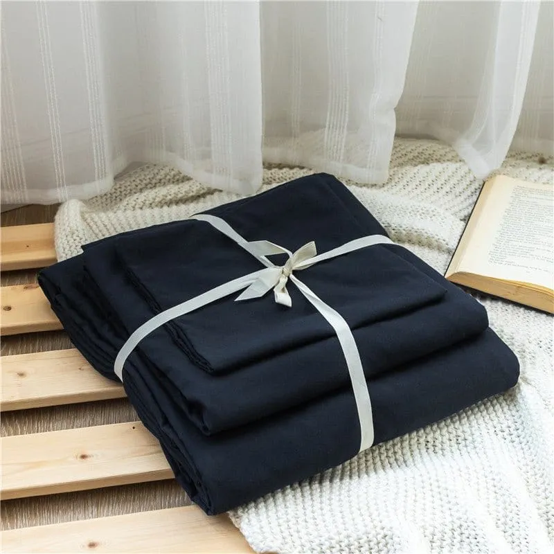 Bleu marine - Drap housse / Housse de couette / 2 taies d'oreiller