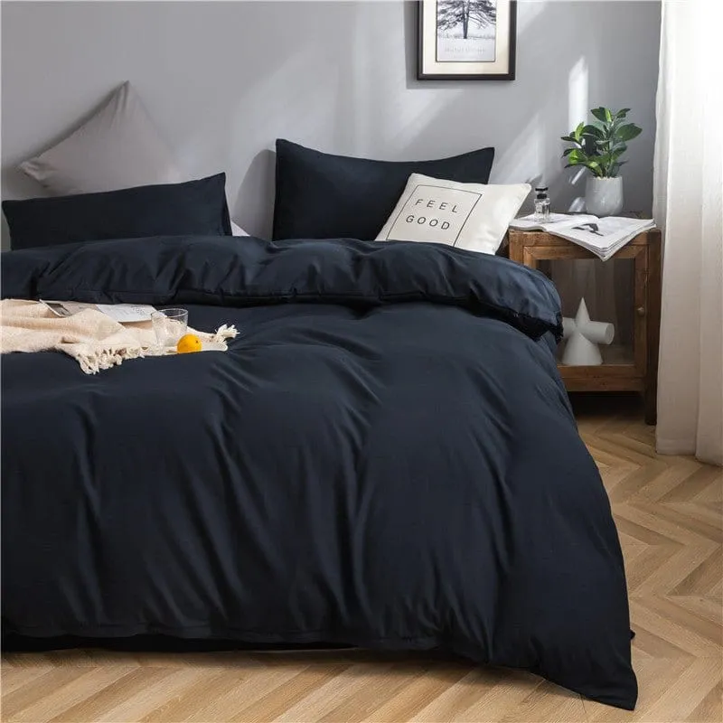 Bleu marine - Drap housse / Housse de couette / 2 taies d'oreiller