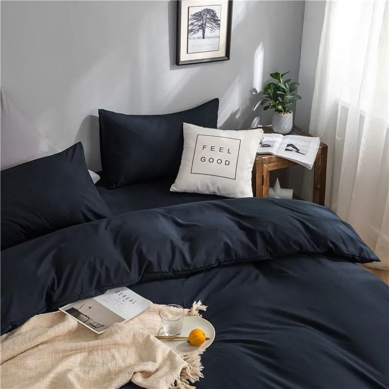 Bleu marine - Drap housse / Housse de couette / 2 taies d'oreiller