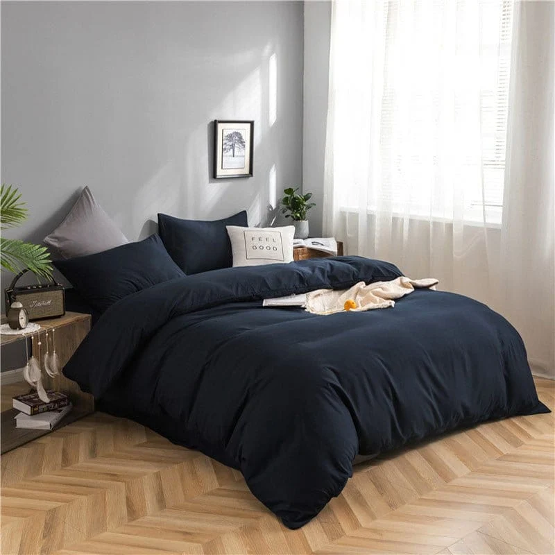 Bleu marine - Drap housse / Housse de couette / 2 taies d'oreiller
