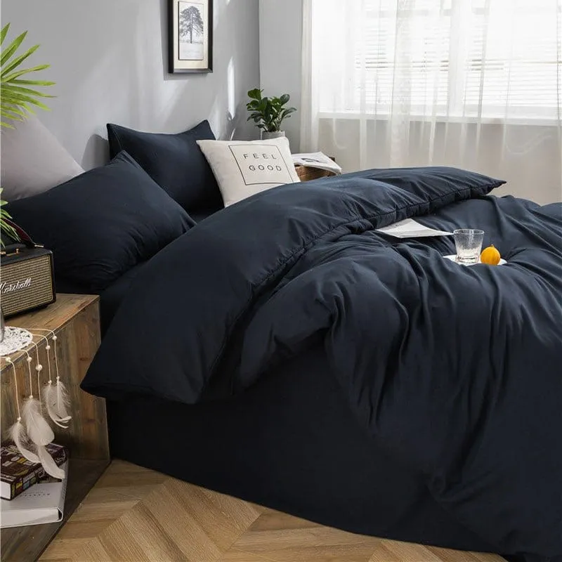 Bleu marine - Drap housse / Housse de couette / 2 taies d'oreiller