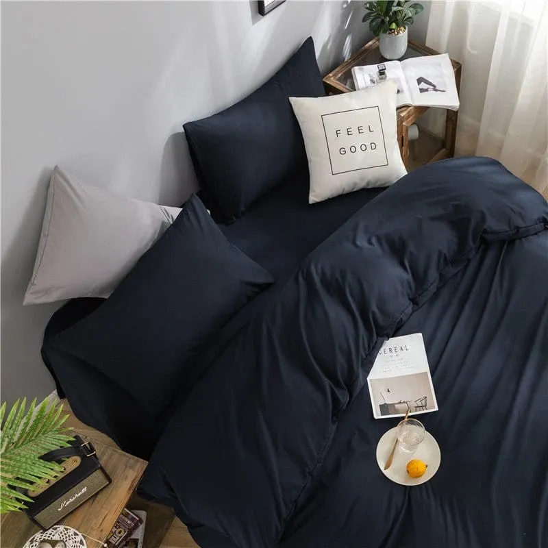 Bleu marine - Drap housse / Housse de couette / 2 taies d'oreiller