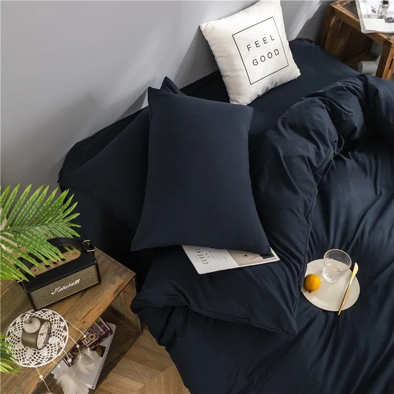 Bleu marine - Drap housse / Housse de couette / 2 taies d'oreiller