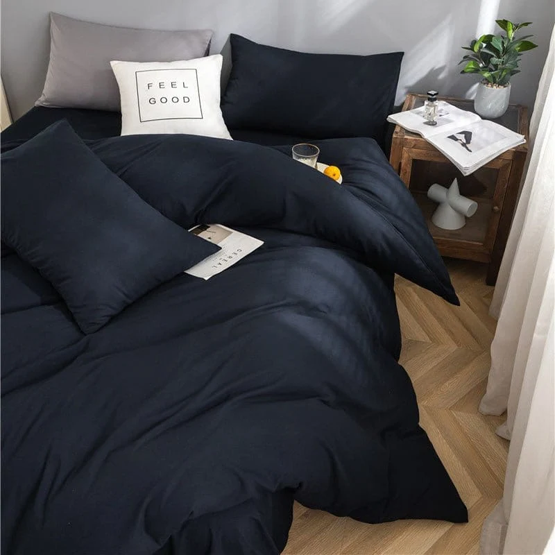 Bleu marine - Drap housse / Housse de couette / 2 taies d'oreiller