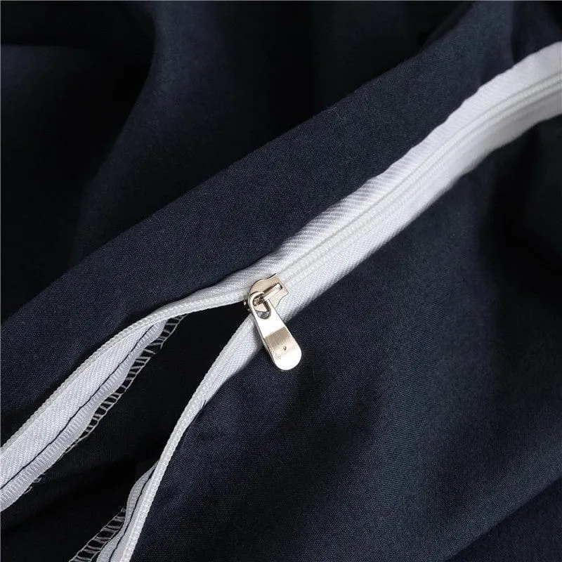 Bleu marine - Drap housse / Housse de couette / 2 taies d'oreiller
