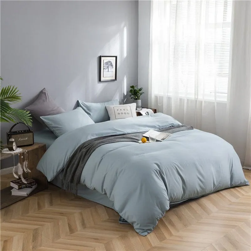 Bleu ciel - Drap housse / Housse de couette / 2 taies d'oreiller