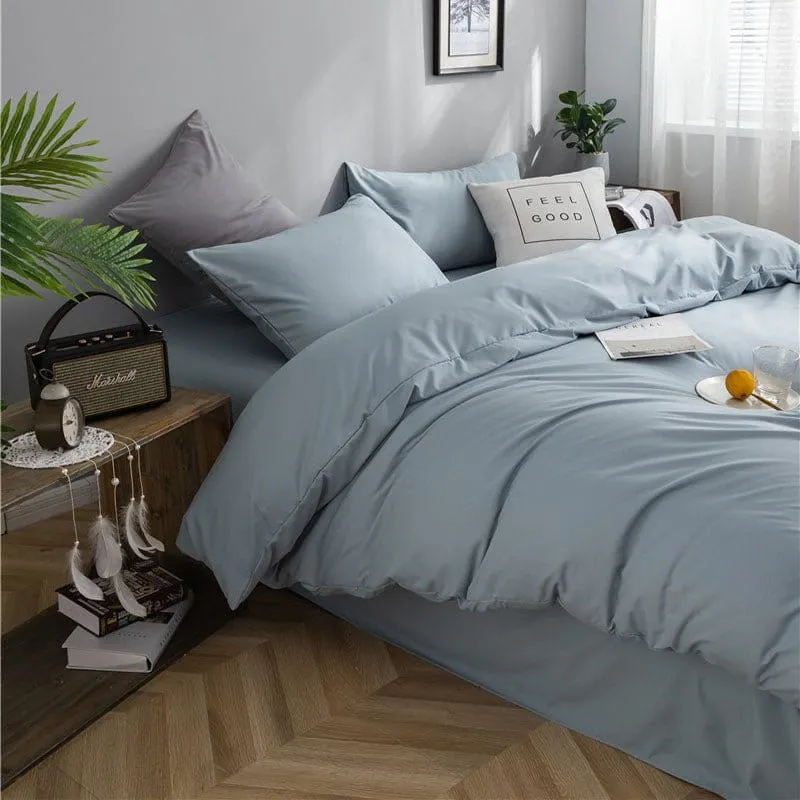 Bleu ciel - Drap housse / Housse de couette / 2 taies d'oreiller