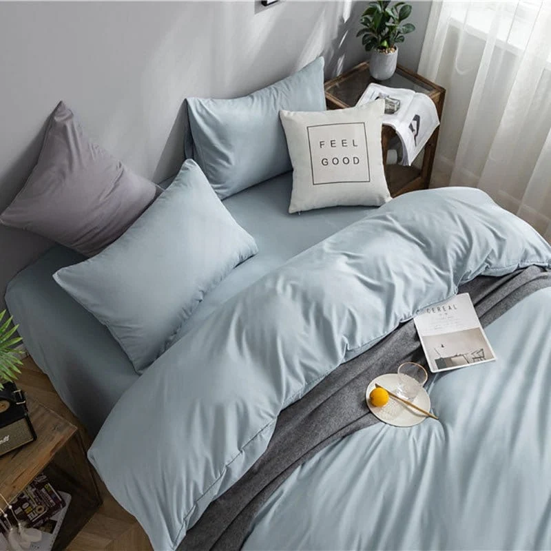 Bleu ciel - Drap housse / Housse de couette / 2 taies d'oreiller