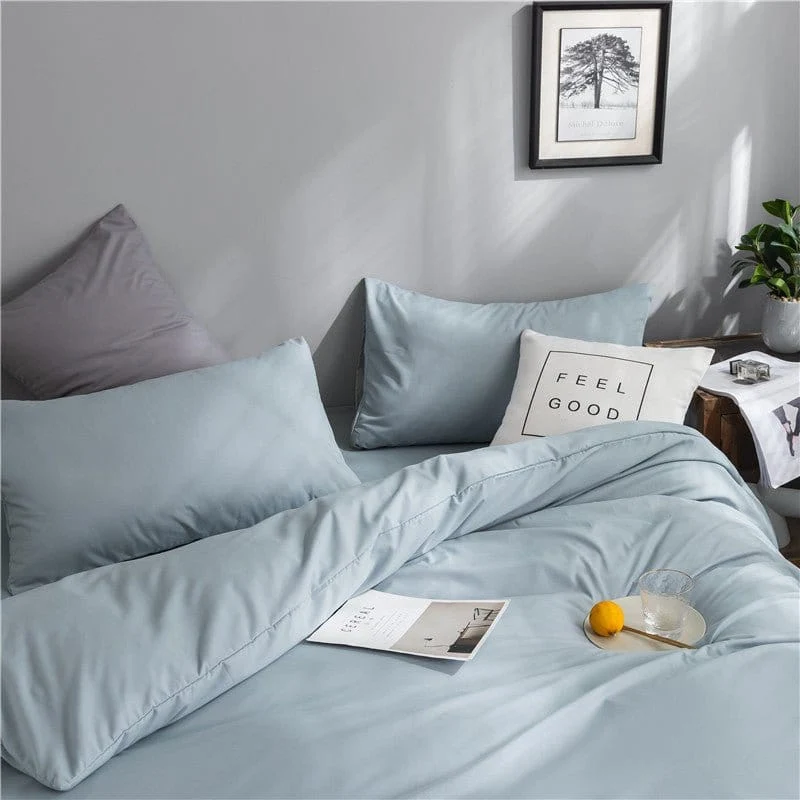 Bleu ciel - Drap housse / Housse de couette / 2 taies d'oreiller