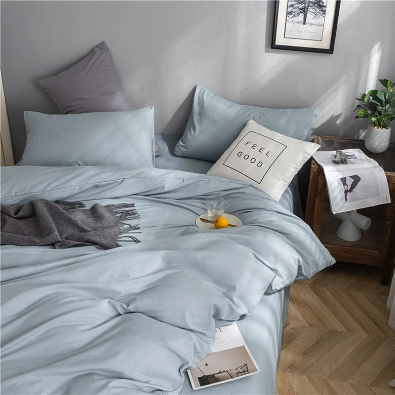 Bleu ciel - Drap housse / Housse de couette / 2 taies d'oreiller