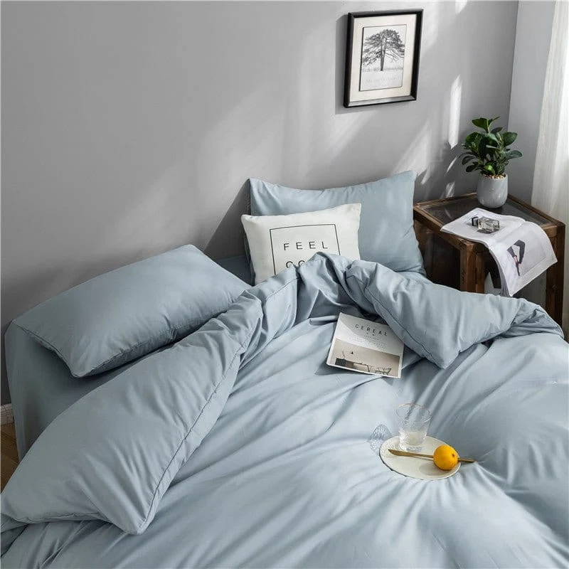 Bleu ciel - Drap housse / Housse de couette / 2 taies d'oreiller