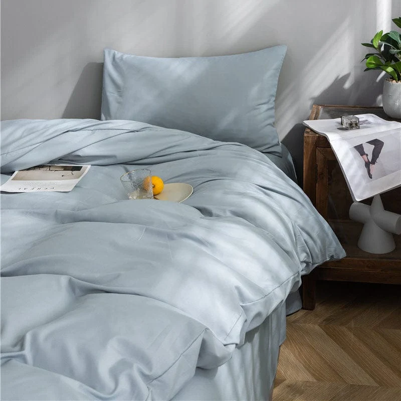 Bleu ciel - Drap housse / Housse de couette / 2 taies d'oreiller