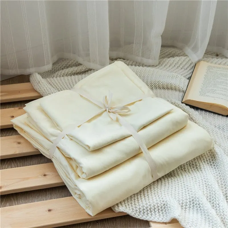 Blanc cassé - Drap housse / Housse de couette / 2 taies d'oreiller