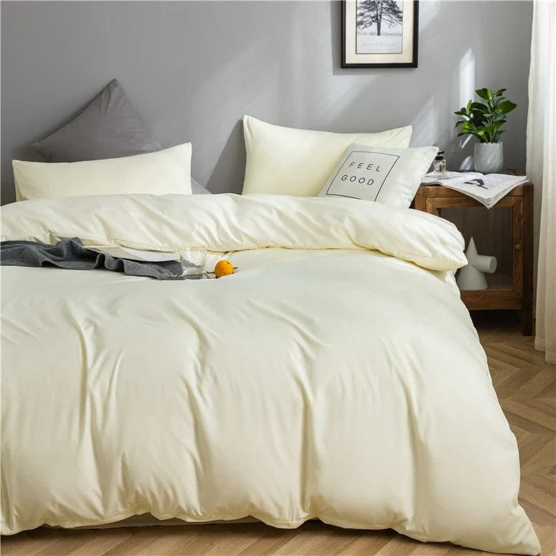 Blanc cassé - Drap housse / Housse de couette / 2 taies d'oreiller