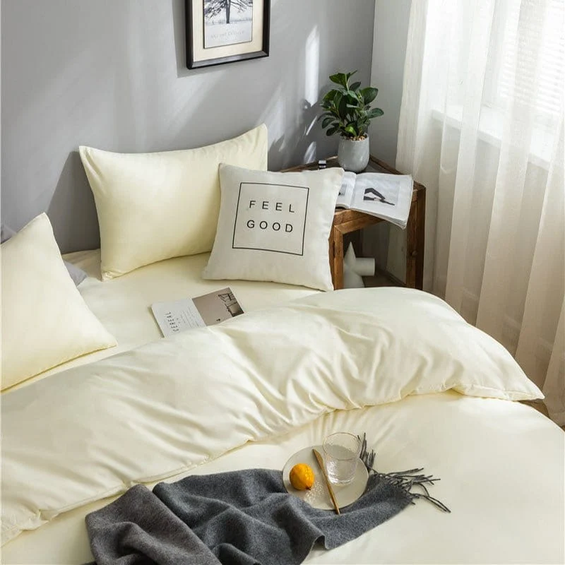 Blanc cassé - Drap housse / Housse de couette / 2 taies d'oreiller