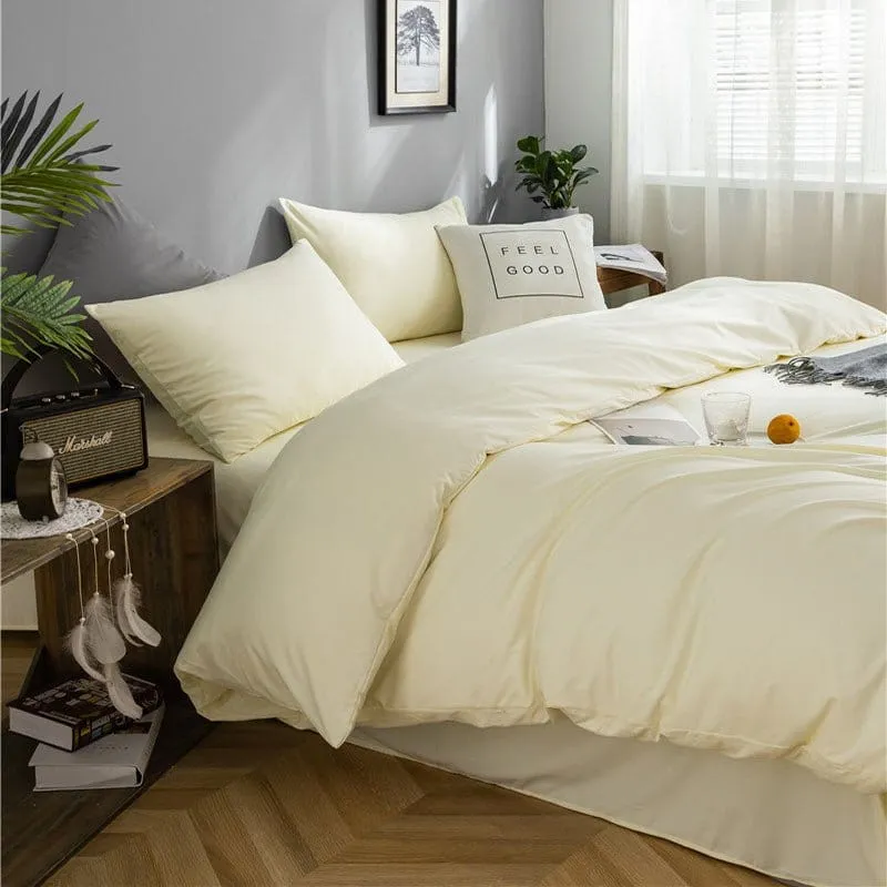 Blanc cassé - Drap housse / Housse de couette / 2 taies d'oreiller