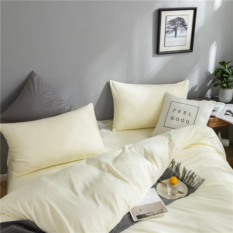 Blanc cassé - Drap housse / Housse de couette / 2 taies d'oreiller