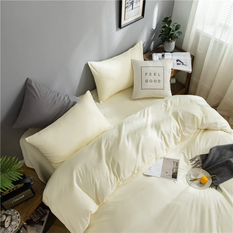Blanc cassé - Drap housse / Housse de couette / 2 taies d'oreiller