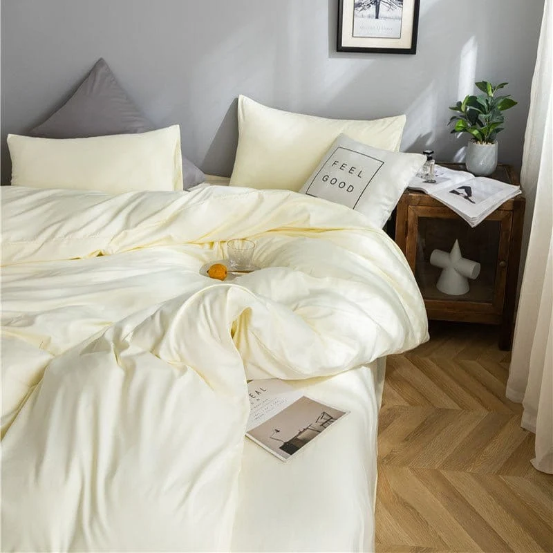 Blanc cassé - Drap housse / Housse de couette / 2 taies d'oreiller