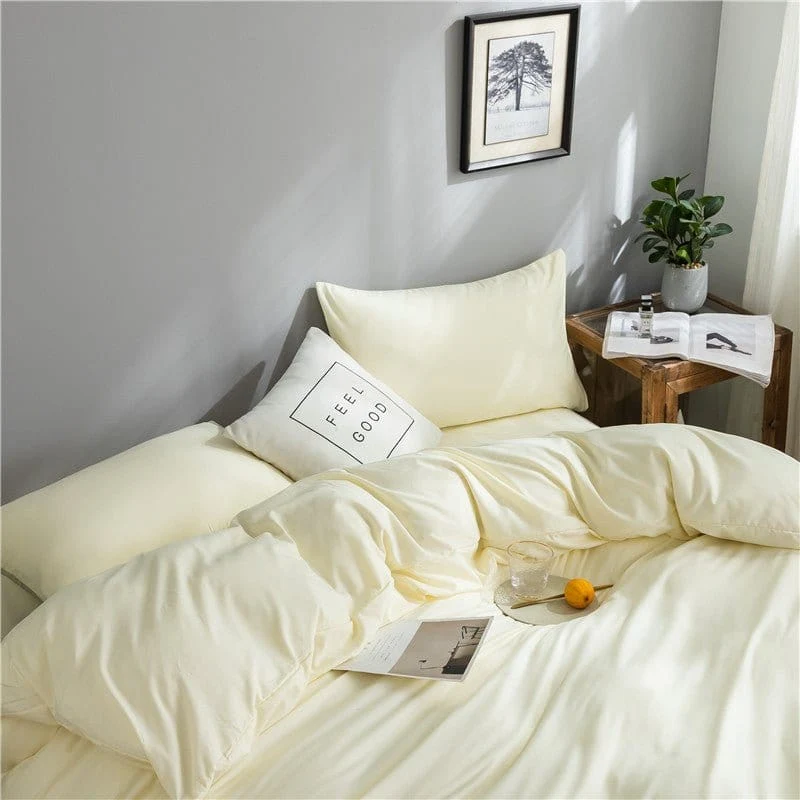 Blanc cassé - Drap housse / Housse de couette / 2 taies d'oreiller