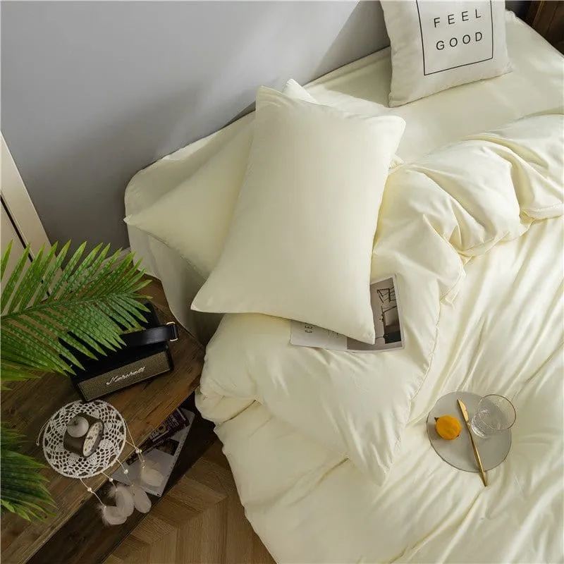 Blanc cassé - Drap housse / Housse de couette / 2 taies d'oreiller