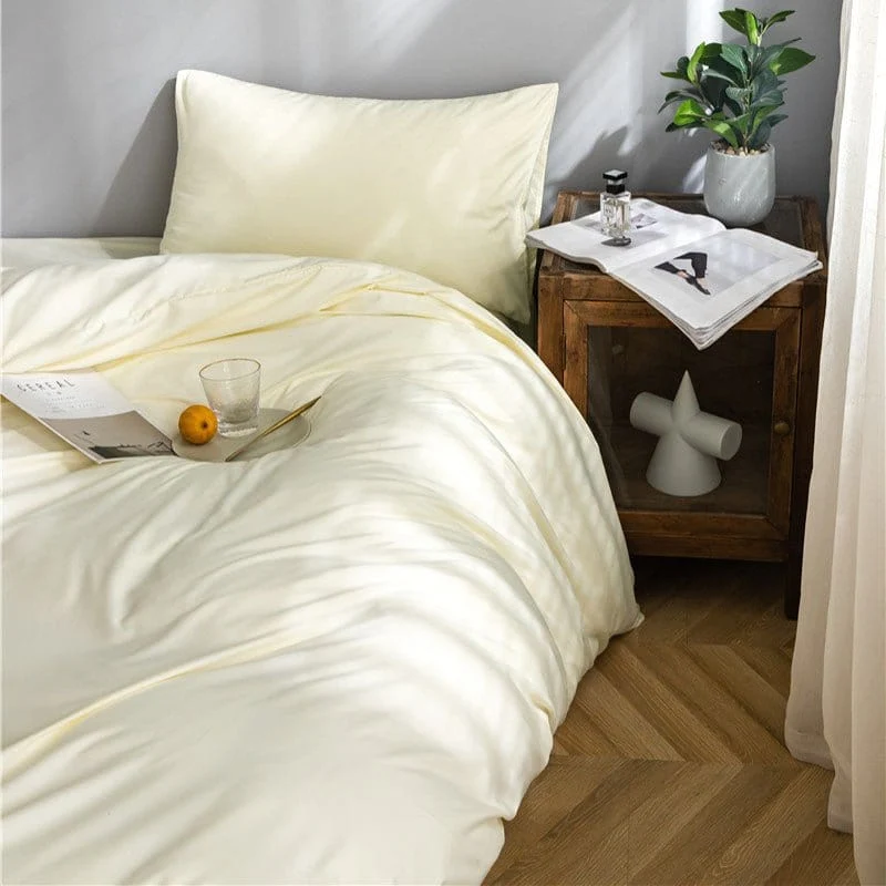Blanc cassé - Drap housse / Housse de couette / 2 taies d'oreiller
