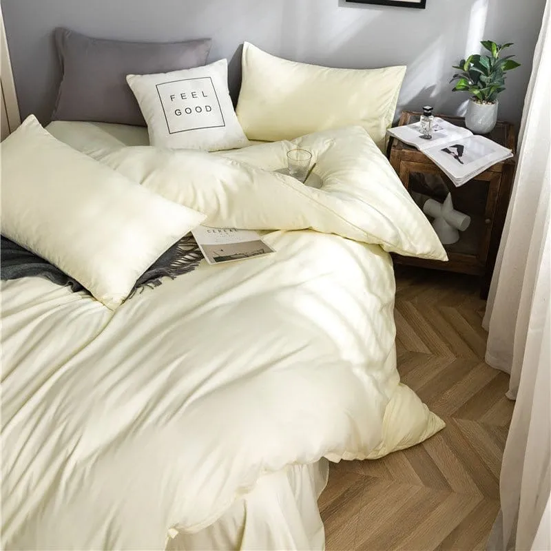 Blanc cassé - Drap housse / Housse de couette / 2 taies d'oreiller